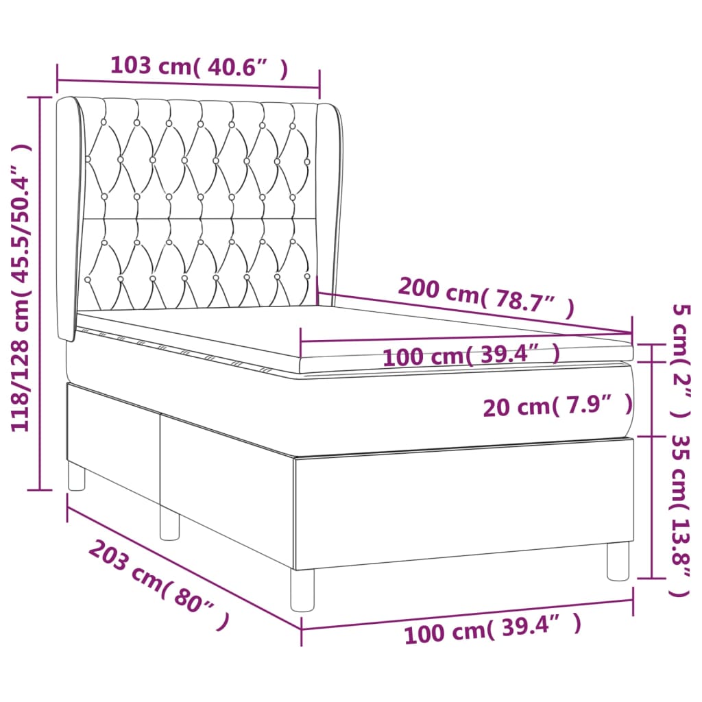 kontinentalseng med madras 100x200 cm stof sort