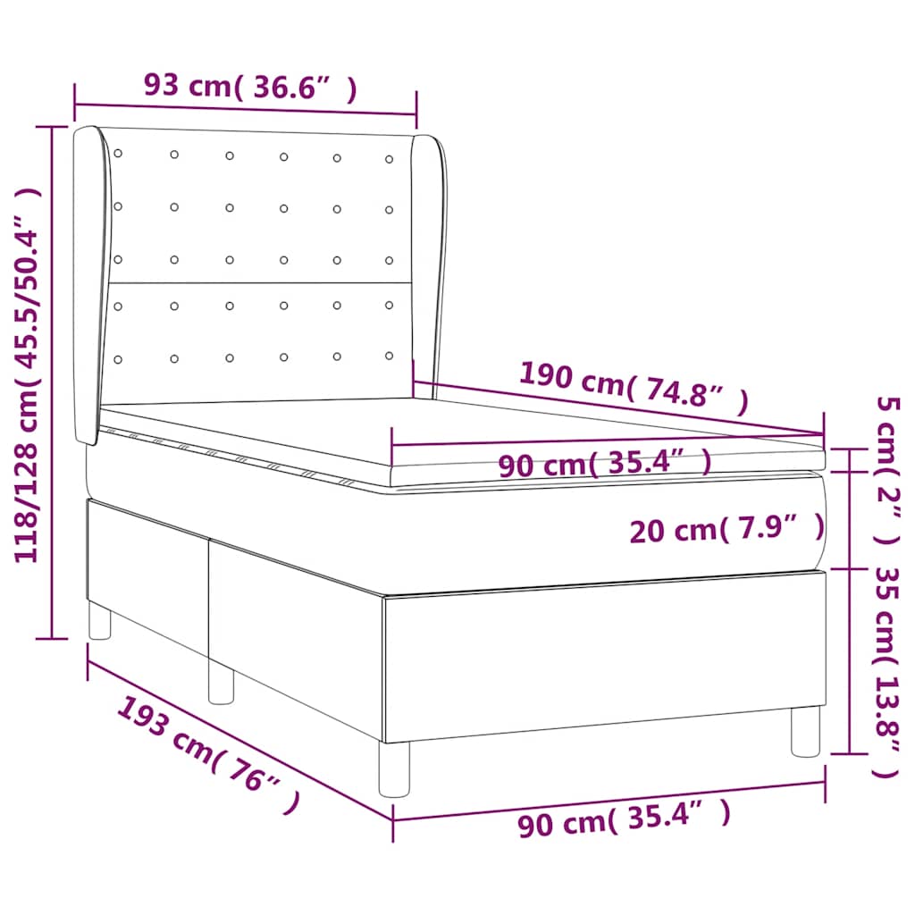 kontinentalseng med madras 90x190 cm stof sort