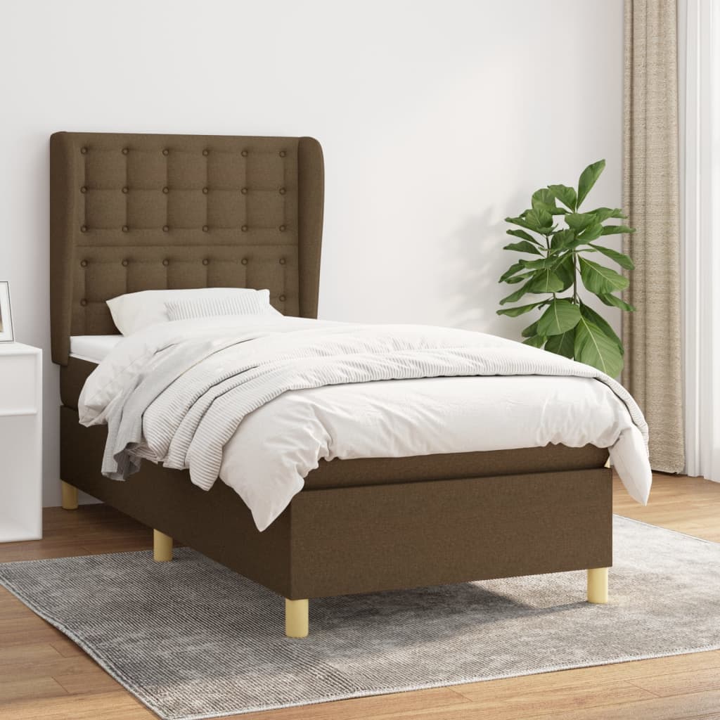 kontinentalseng med madras 90x190 cm stof mørkebrun