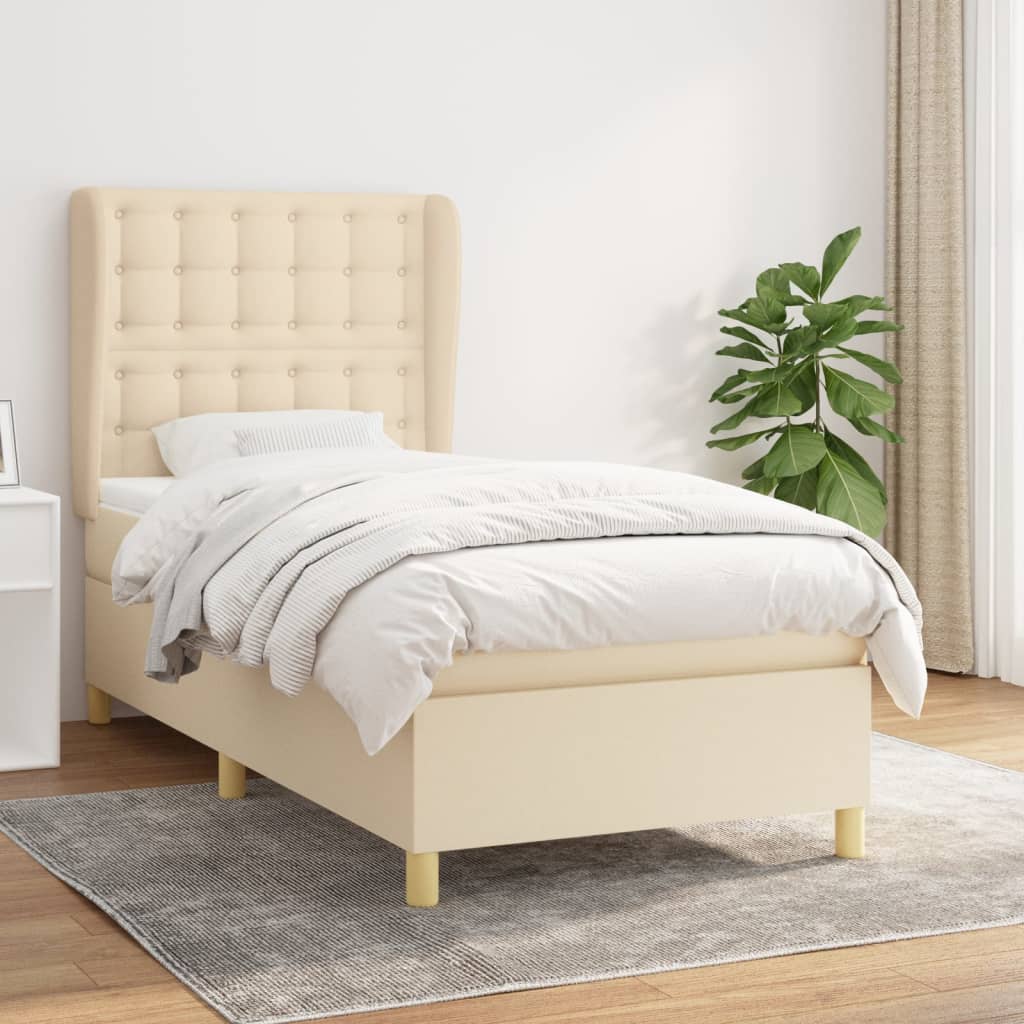 kontinentalseng med madras 90x200 cm stof cremefarvet