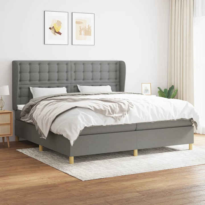 kontinentalseng med madras 200x200 cm stof mørkegrå