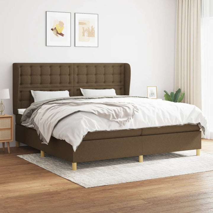 kontinentalseng med madras 200x200 cm stof mørkebrun
