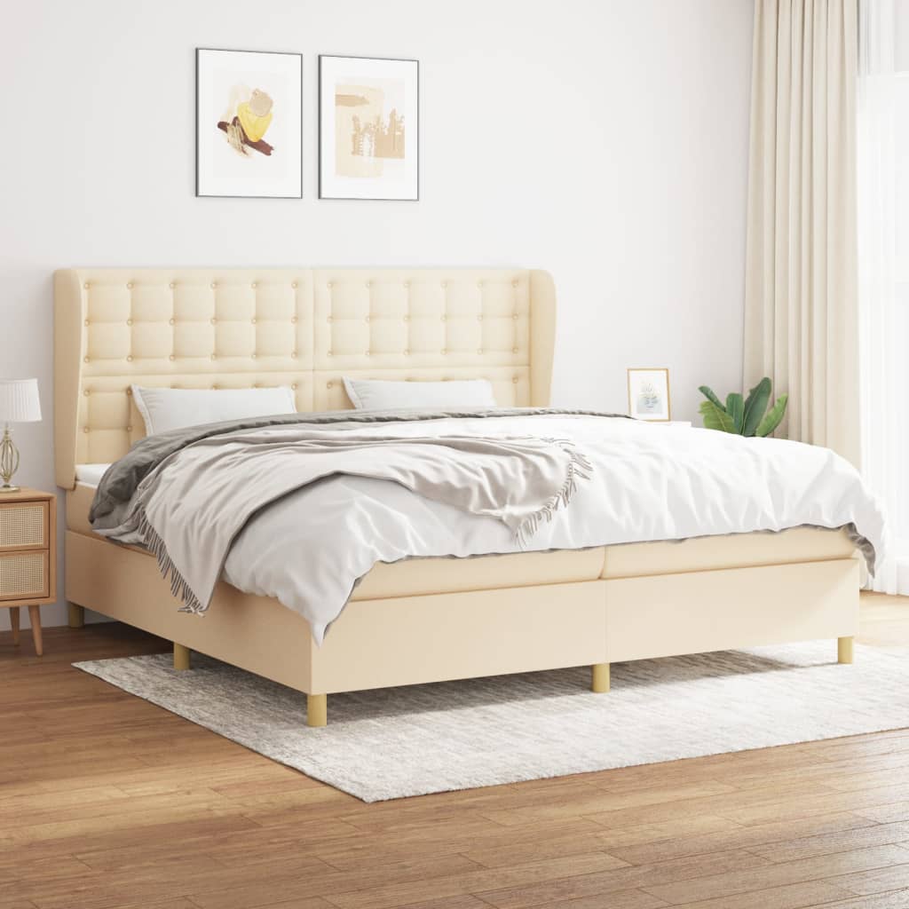 kontinentalseng med madras 200x200 cm stof cremefarvet