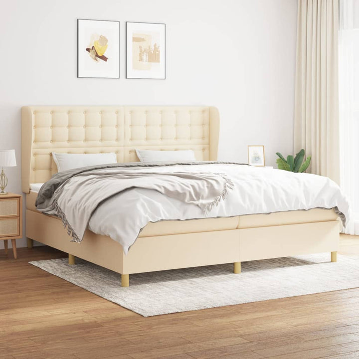 kontinentalseng med madras 200x200 cm stof cremefarvet