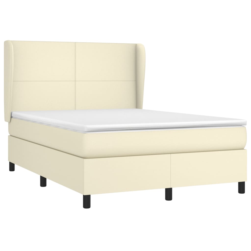 kontinentalseng med madras 140x190 cm kunstlæder cremefarvet