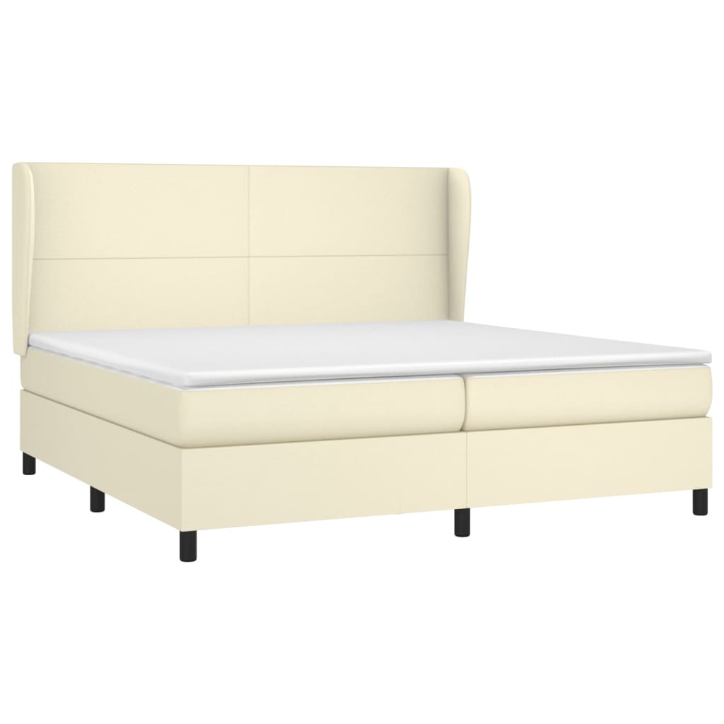 kontinentalseng med madras 200x200 cm kunstlæder cremefarvet