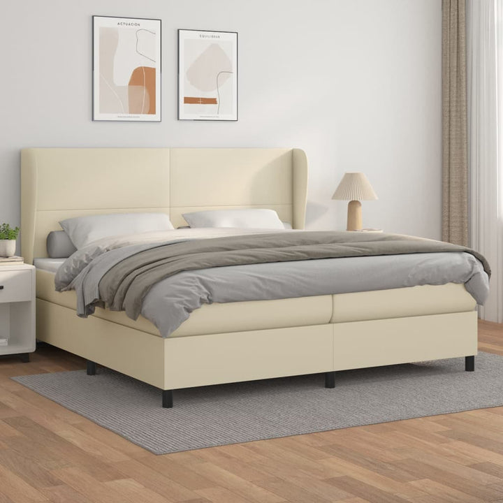 kontinentalseng med madras 200x200 cm kunstlæder cremefarvet