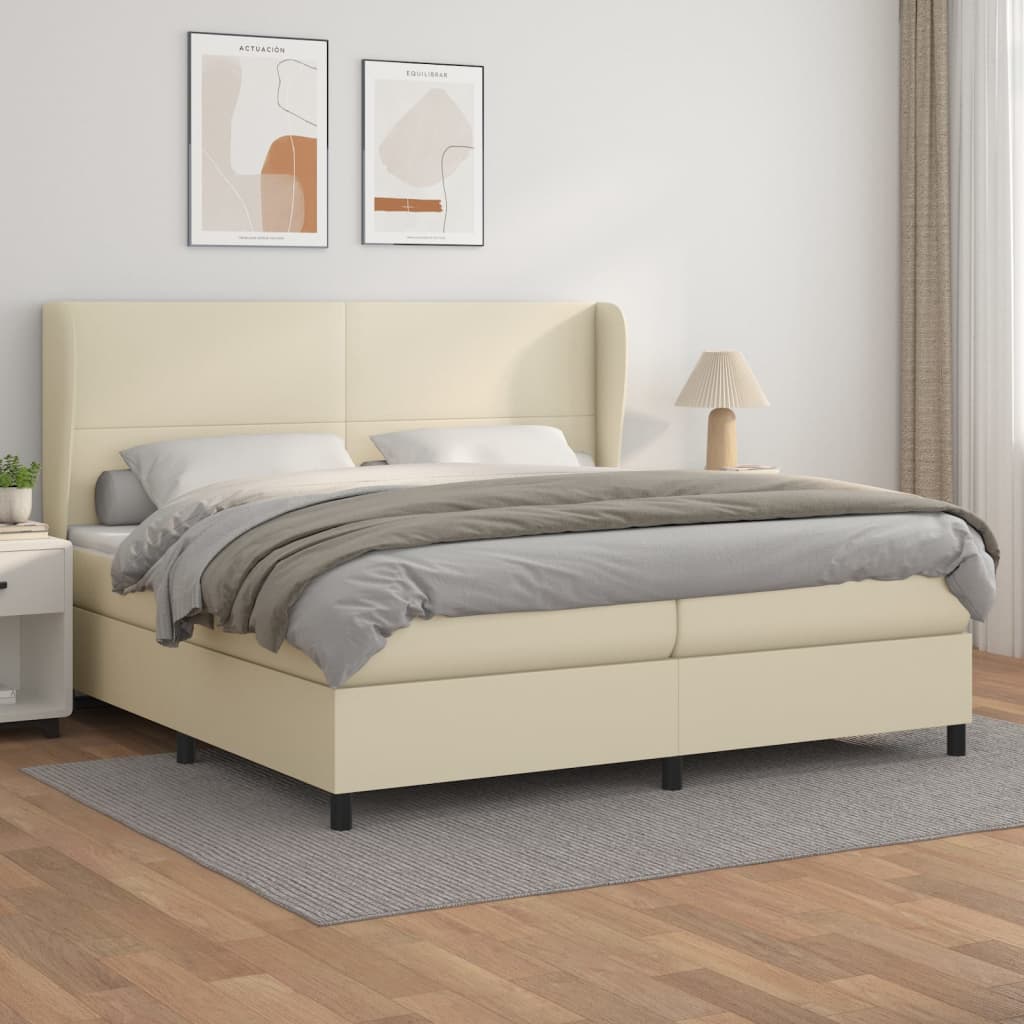 kontinentalseng med madras 200x200 cm kunstlæder cremefarvet