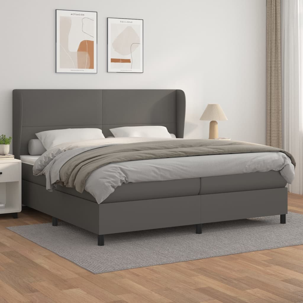 kontinentalseng med madras 200x200 cm kunstlæder grå