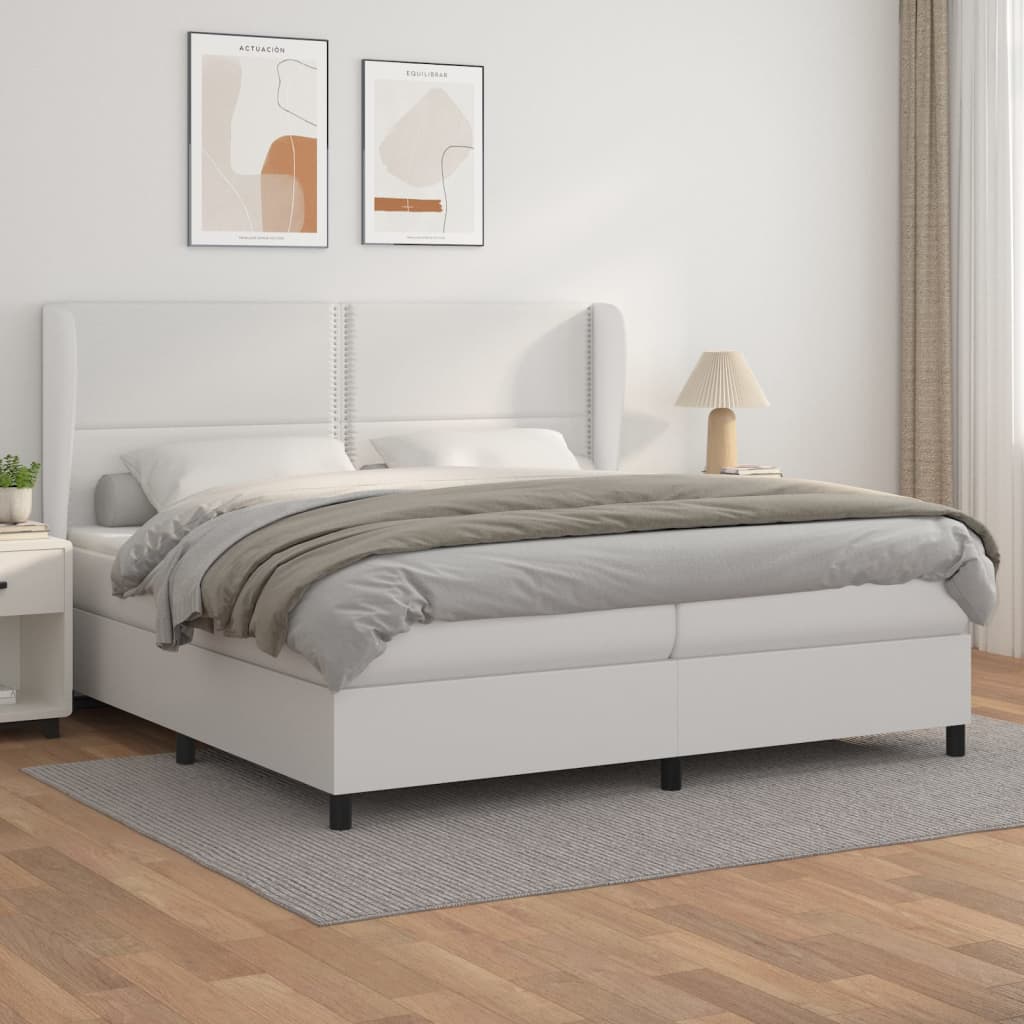 kontinentalseng med madras 200x200 cm kunstlæder hvid