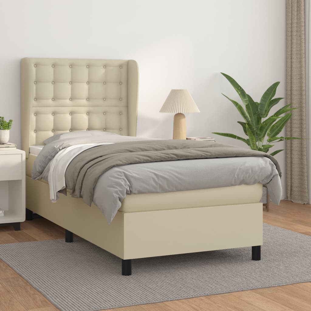 kontinentalseng med madras 90x190 cm kunstlæder cremefarvet