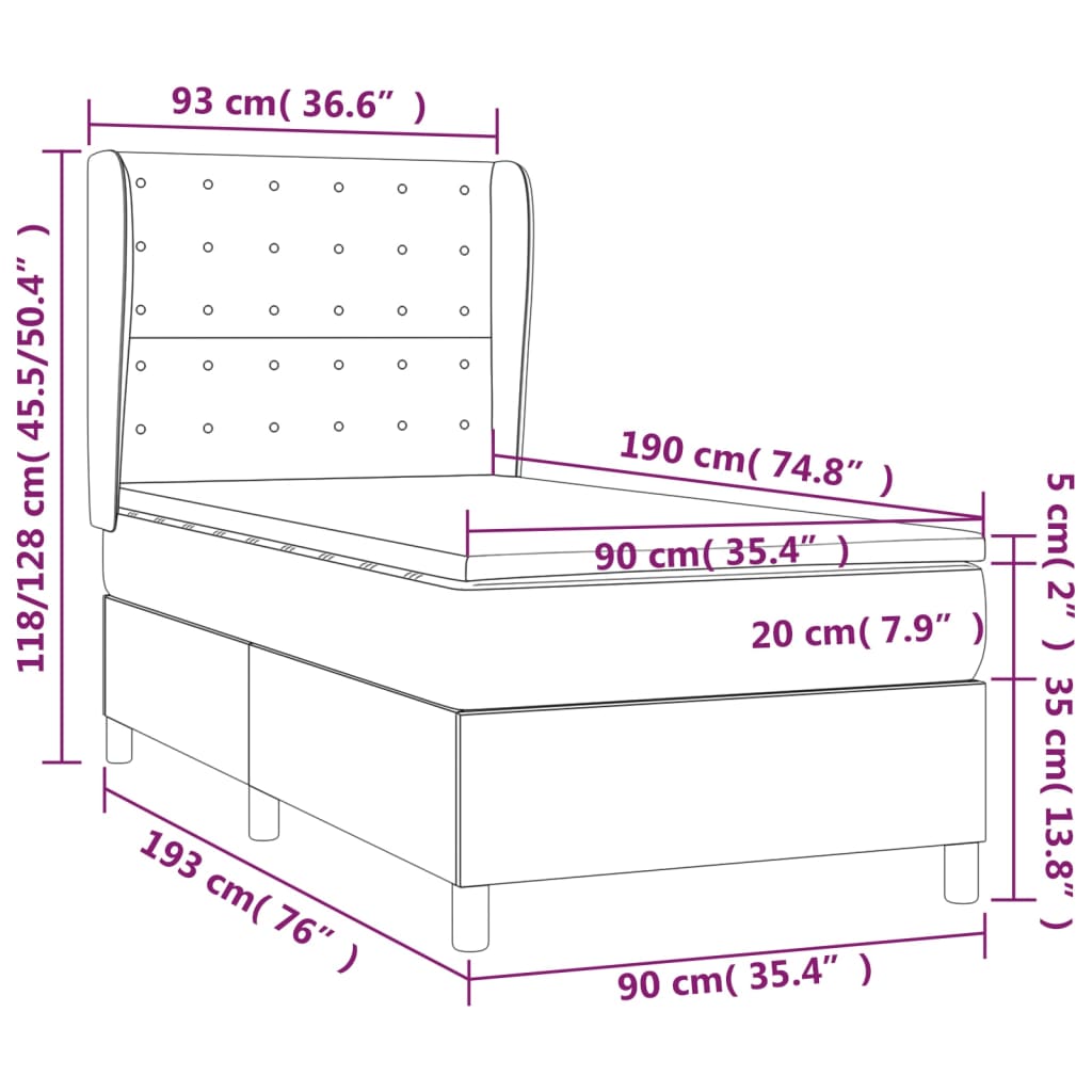 kontinentalseng 90x190 cm kunstlæder cappuccinofarvet