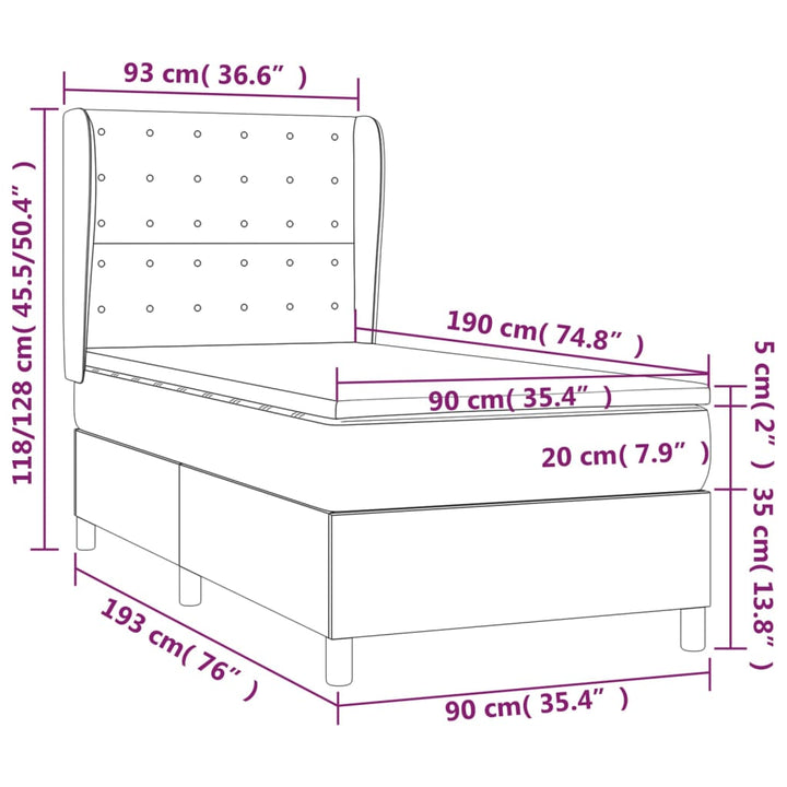kontinentalseng 90x190 cm kunstlæder cappuccinofarvet