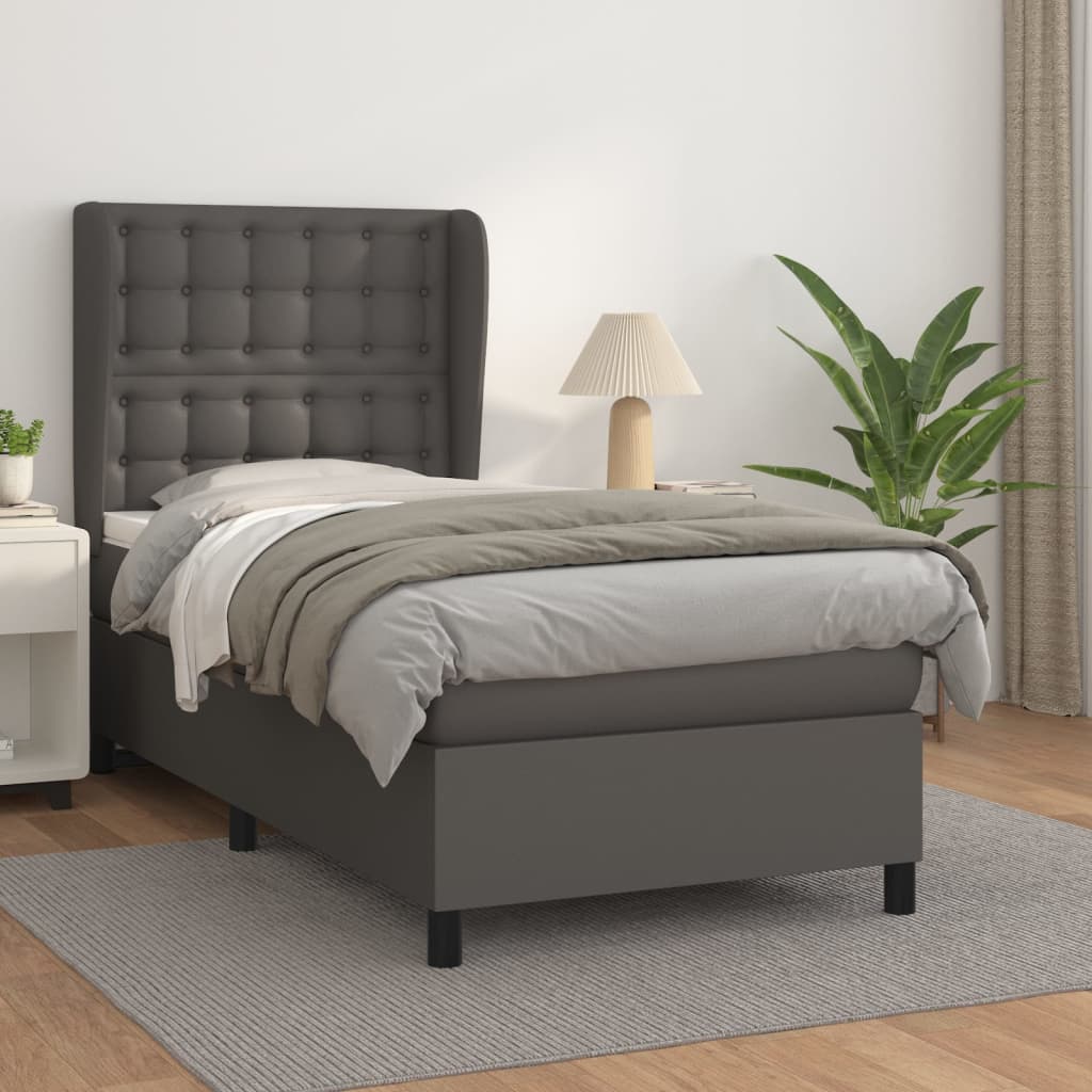 kontinentalseng med madras 90x200 cm kunstlæder grå