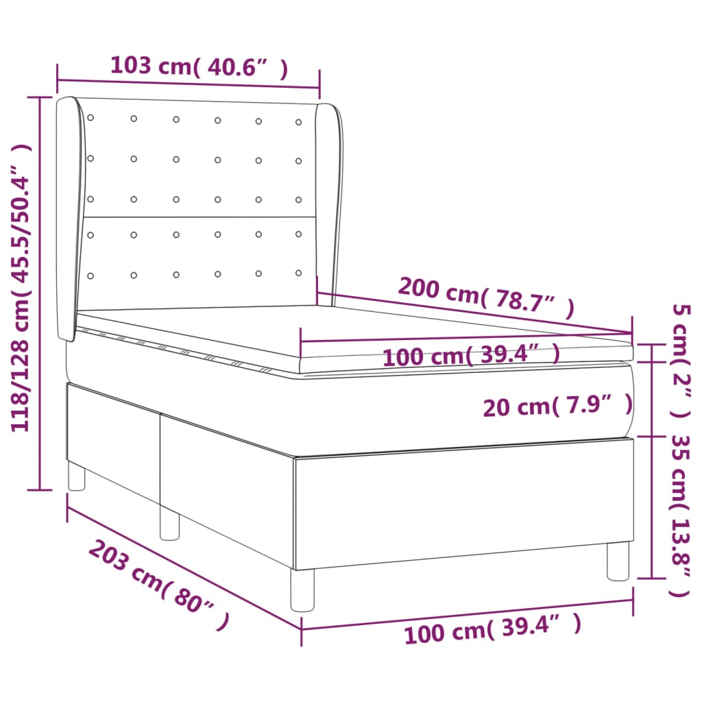 kontinentalseng med madras 100x200 cm kunstlæder grå