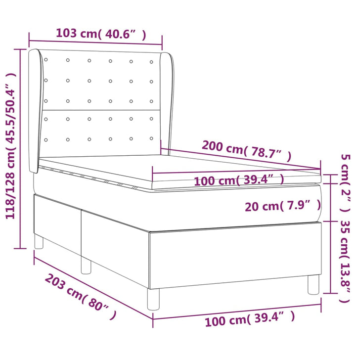 kontinentalseng med madras 100x200 cm kunstlæder grå