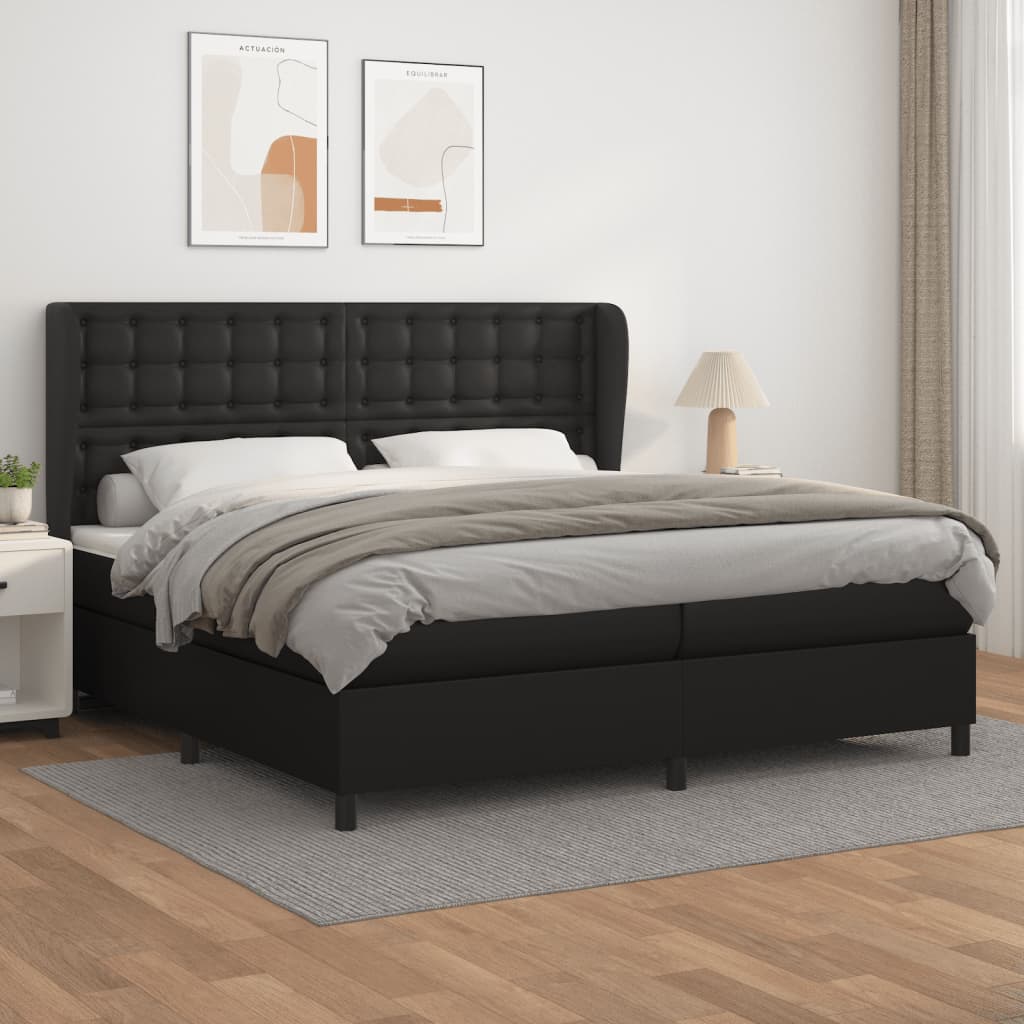 kontinentalseng med madras 200x200 cm kunstlæder sort