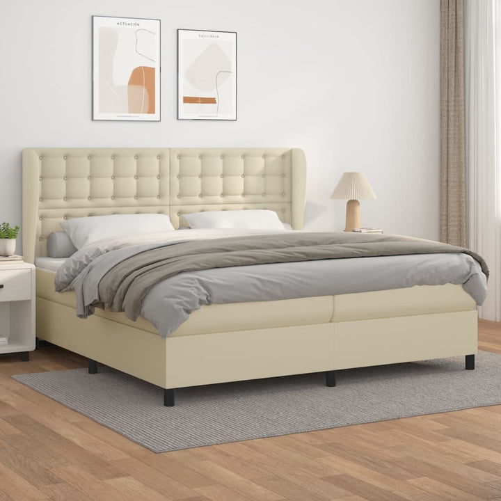 kontinentalseng med madras 200x200 cm kunstlæder cremefarvet