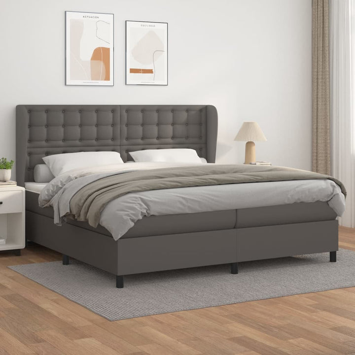 kontinentalseng med madras 200x200 cm kunstlæder grå