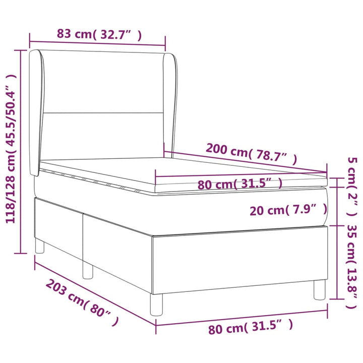 kontinentalseng med madras 80x200 cm fløjl lysegrå