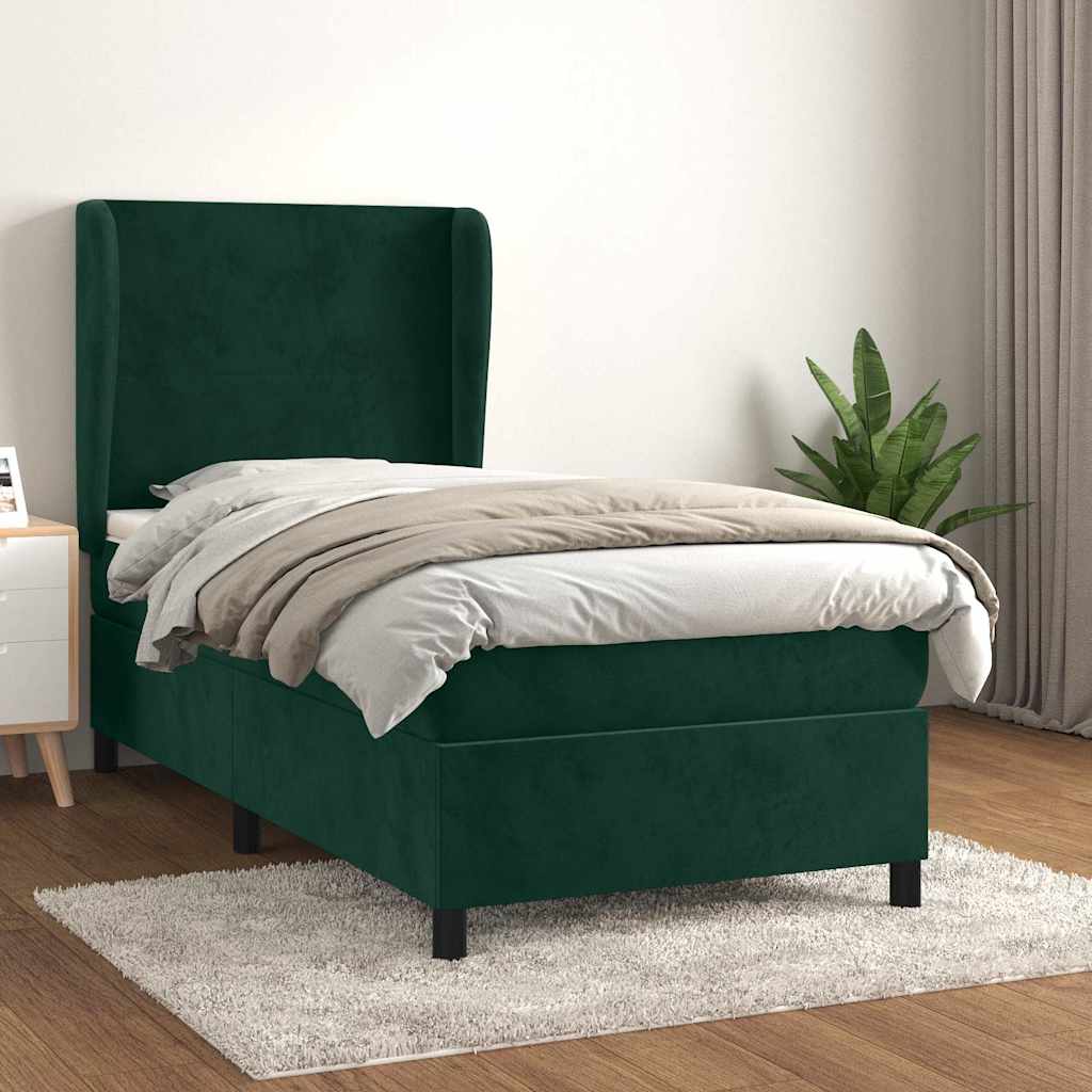 kontinentalseng med madras 100x200 cm fløjl mørkegrøn