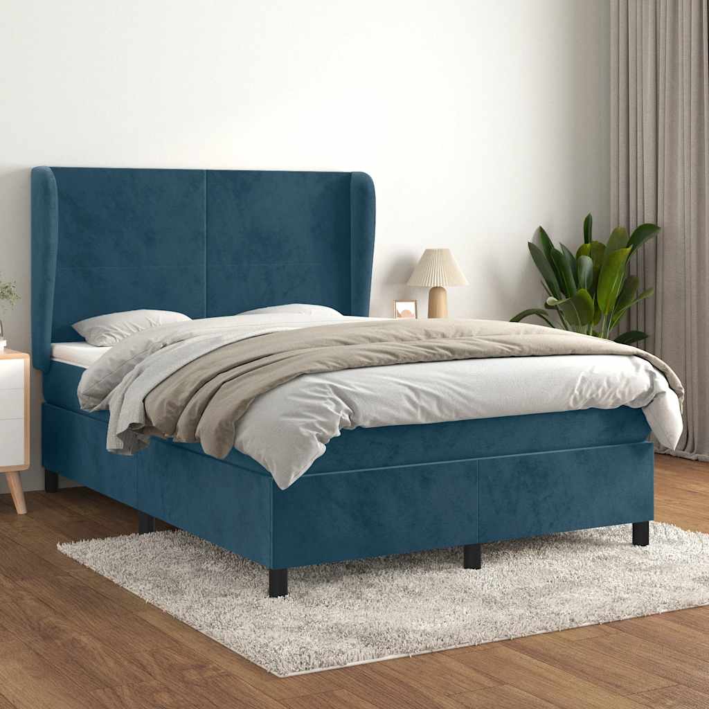 kontinentalseng med madras 140x190 cm fløjl mørkeblå