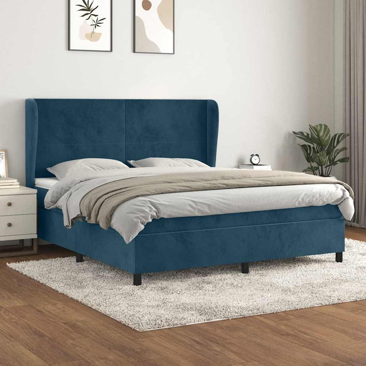 kontinentalseng med madras 160x200 cm fløjl mørkeblå