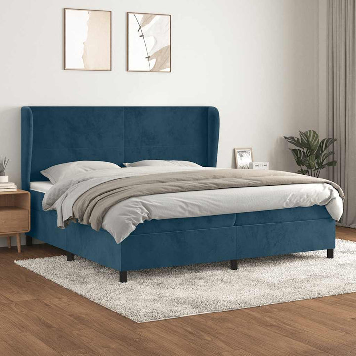 kontinentalseng med madras 200x200 cm fløjl mørkeblå