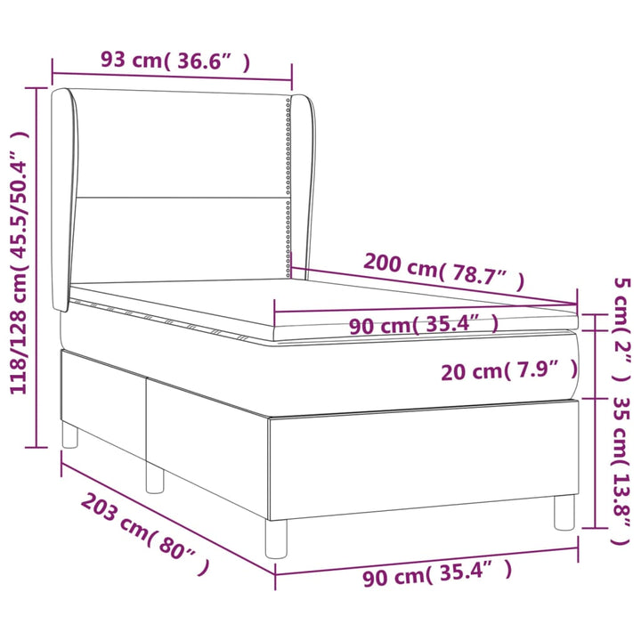 kontinentalseng med madras 90x200cm fløjl mørkegrå