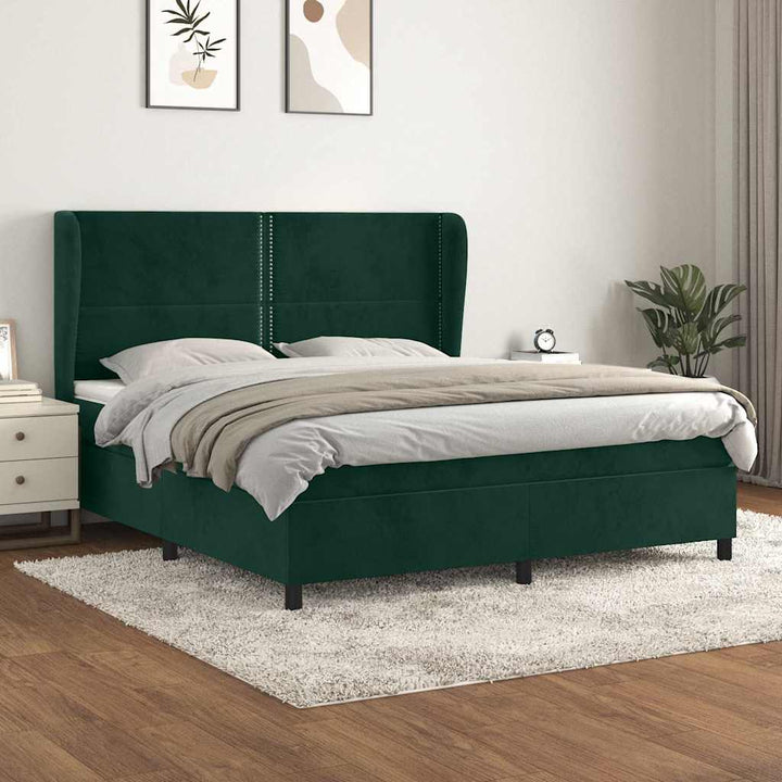 kontinentalseng med madras 180x200 cm fløjl mørkegrøn