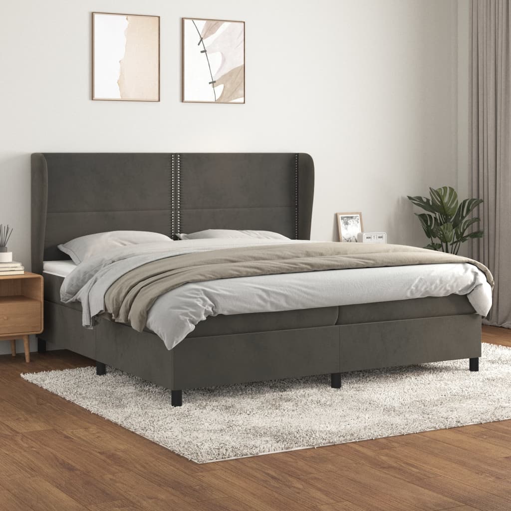 kontinentalseng med madras 200x200 cm fløjl mørkegrå