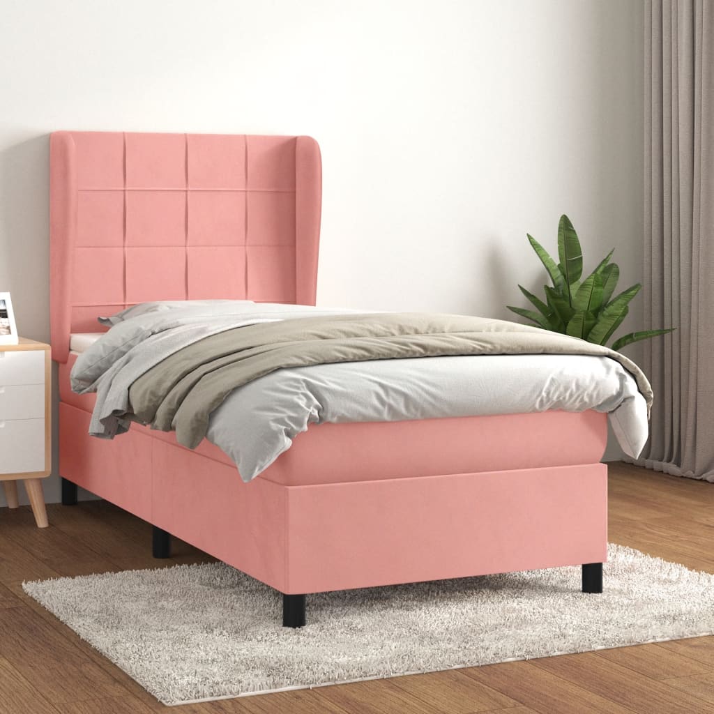 kontinentalseng med madras 90x190 cm fløjl pink