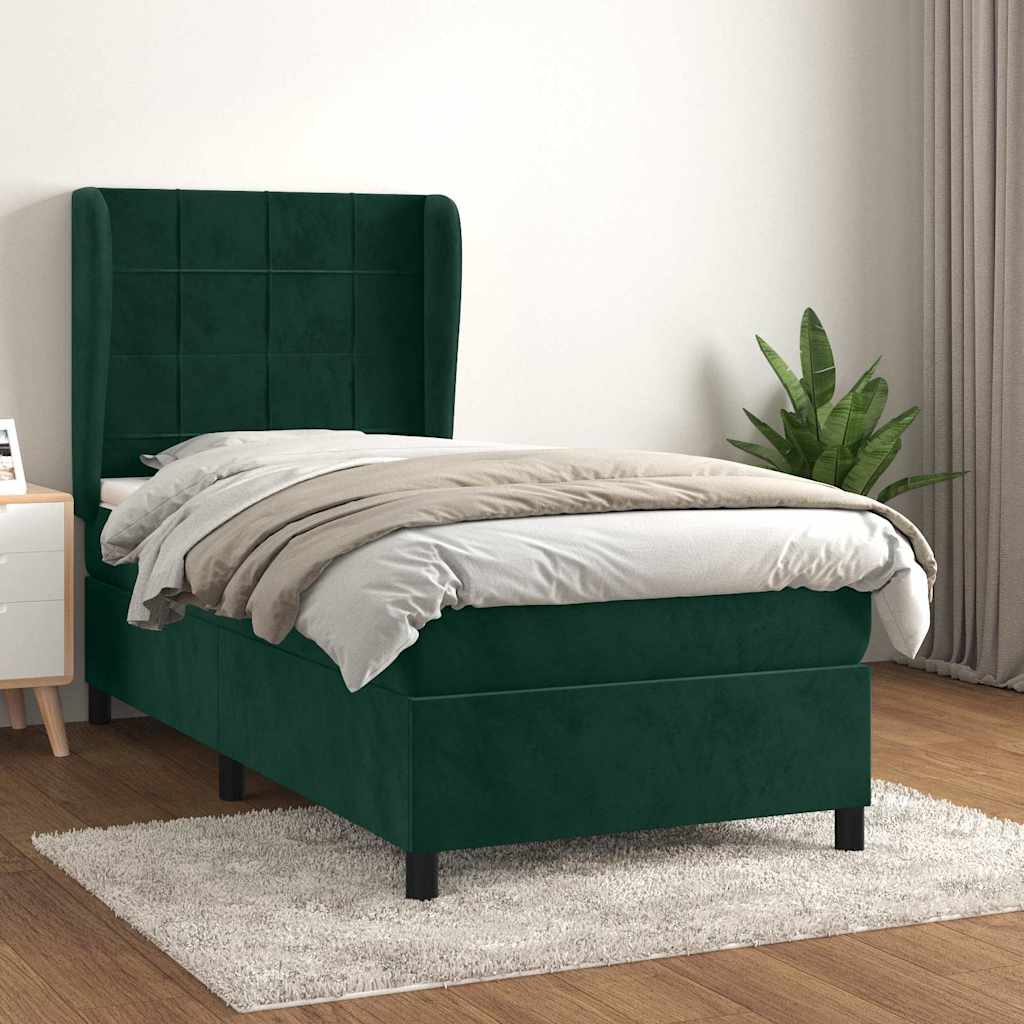 kontinentalseng med madras 100x200 cm fløjl mørkegrøn