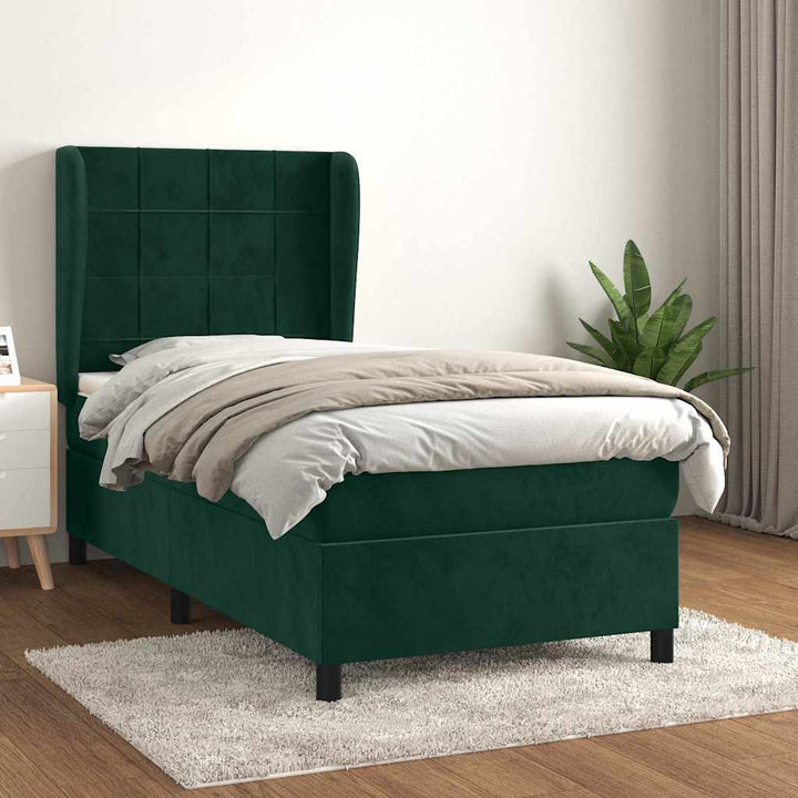 kontinentalseng med madras 100x200 cm fløjl mørkegrøn
