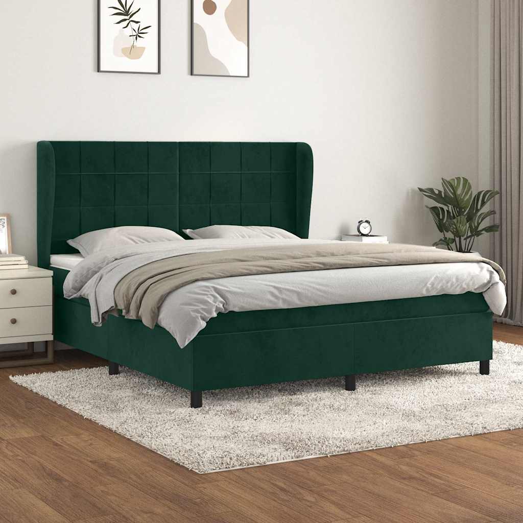 kontinentalseng med madras 180x200 cm fløjl mørkegrøn