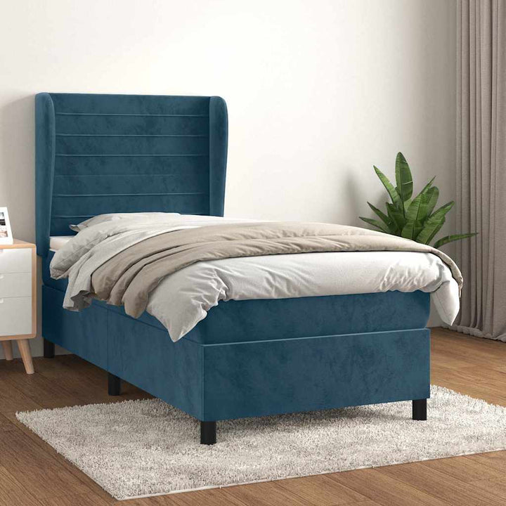 kontinentalseng med madras 90x190 cm fløjl mørkeblå