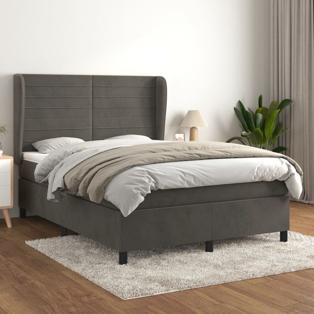 kontinentalseng med madras 140x190 cm fløjl mørkegrå