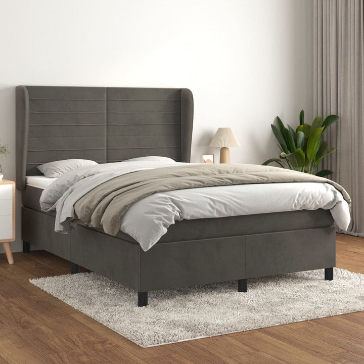 kontinentalseng med madras 140x190 cm fløjl mørkegrå