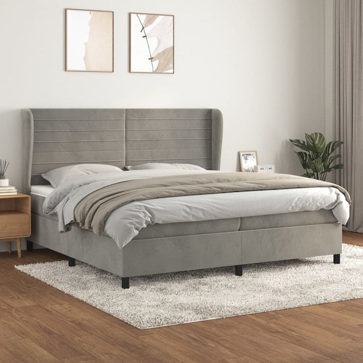kontinentalseng med madras 200x200 cm fløjl lysegrå