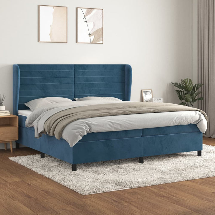 kontinentalseng med madras 200x200 cm fløjl mørkeblå
