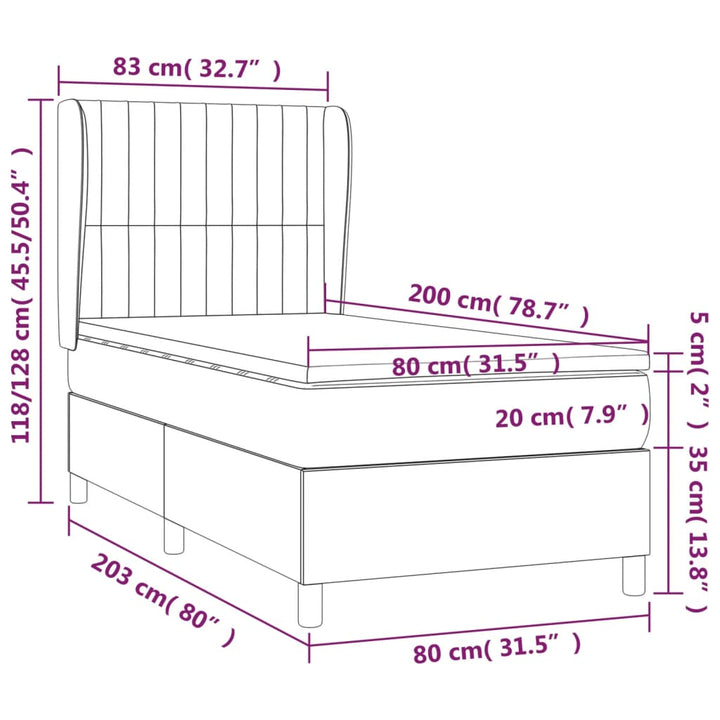 kontinentalseng med madras 80x200 cm fløjl mørkegrå