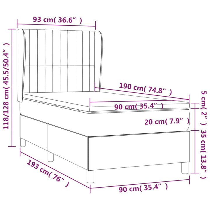 kontinentalseng med madras 90x190 cm fløjl sort