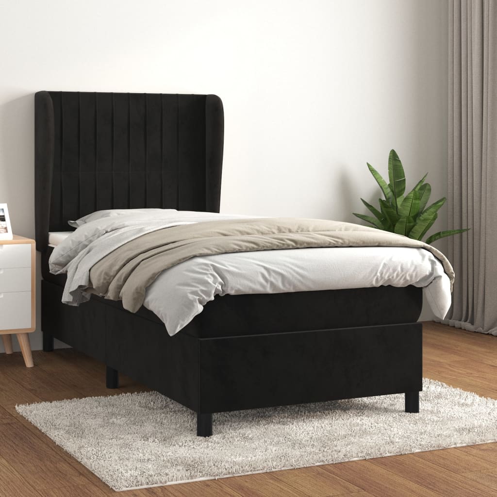 kontinentalseng med madras 90x190 cm fløjl sort