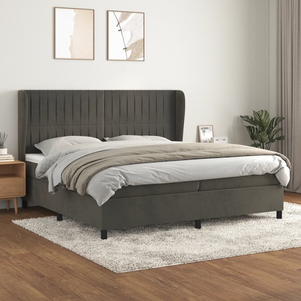 kontinentalseng med madras 200x200 cm fløjl mørkegrå