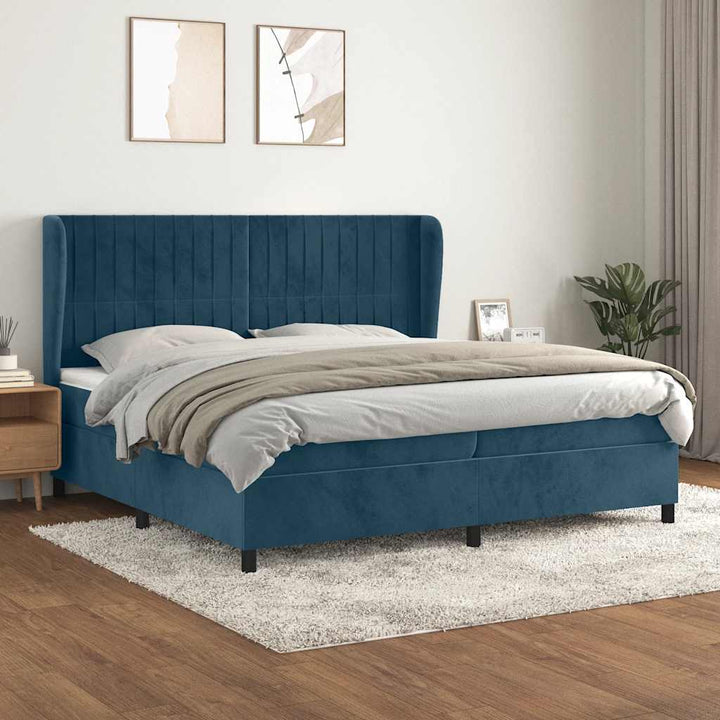kontinentalseng med madras 200x200 cm fløjl mørkeblå