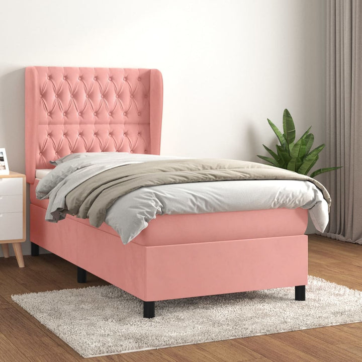 kontinentalseng med madras 90x190 cm fløjl pink