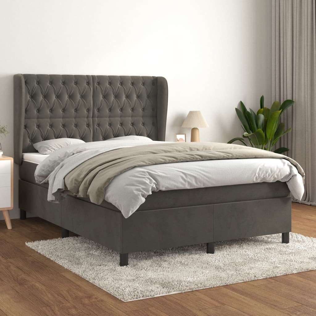 kontinentalseng med madras 140x190 cm fløjl mørkegrå
