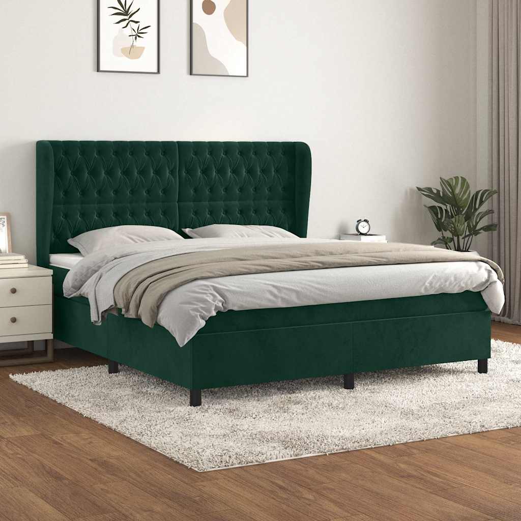 kontinentalseng med madras 180x200 cm fløjl mørkegrøn