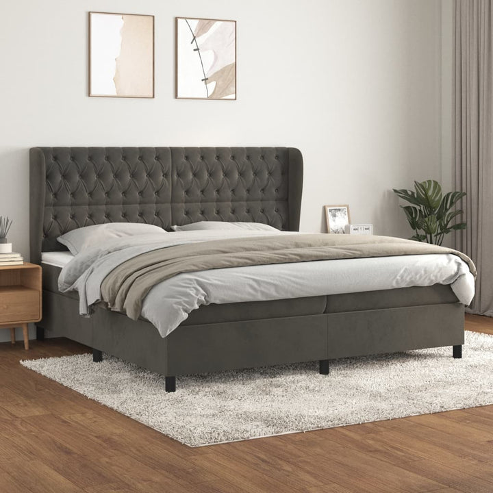 kontinentalseng med madras 200x200 cm fløjl mørkegrå