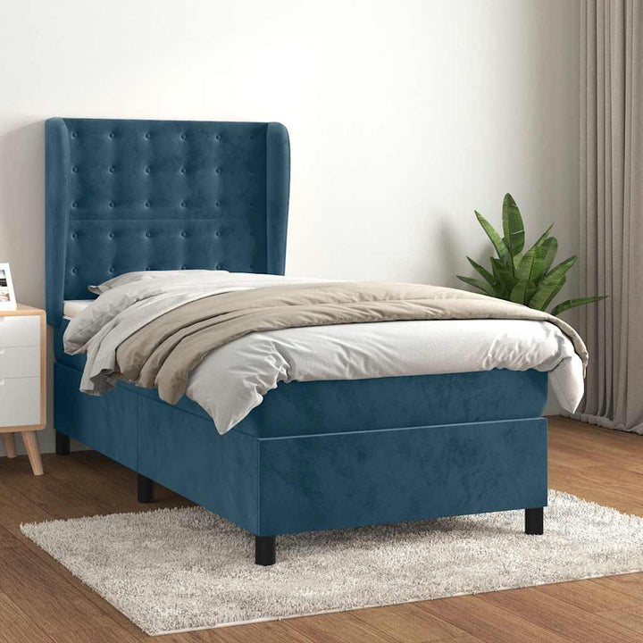 kontinentalseng med madras 90x200 cm fløjl mørkeblå